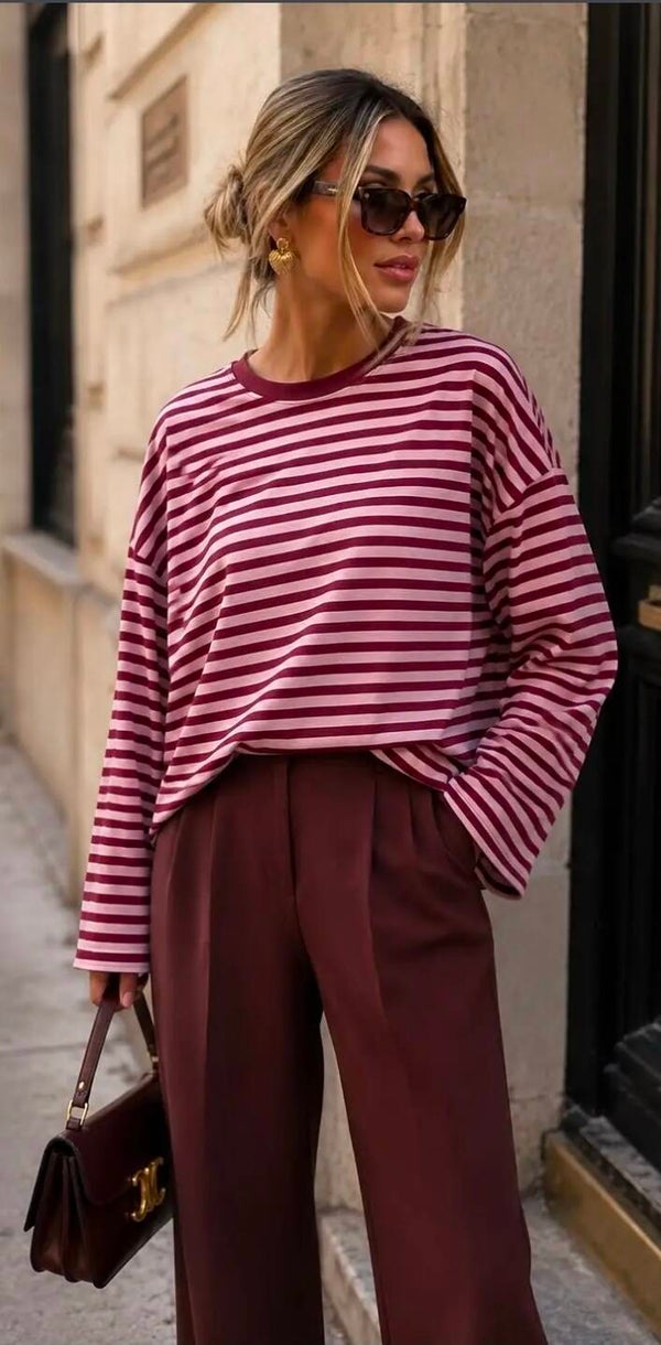 Modern gestreept longsleeve 2 kleuren verkrijgbaar