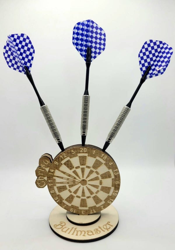 Personalisierter Dartpfeil-Halter / Ständer aus 4 mm Bastelholz – Für 3 Pfeile