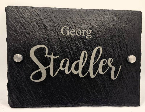 Namens-Türschild aus Schiefer mit Edelstahl-Abstandshaltern
