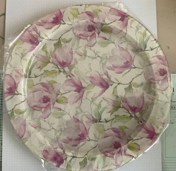 Decopage - glaswerk - ronde serveerschaal - magnolia