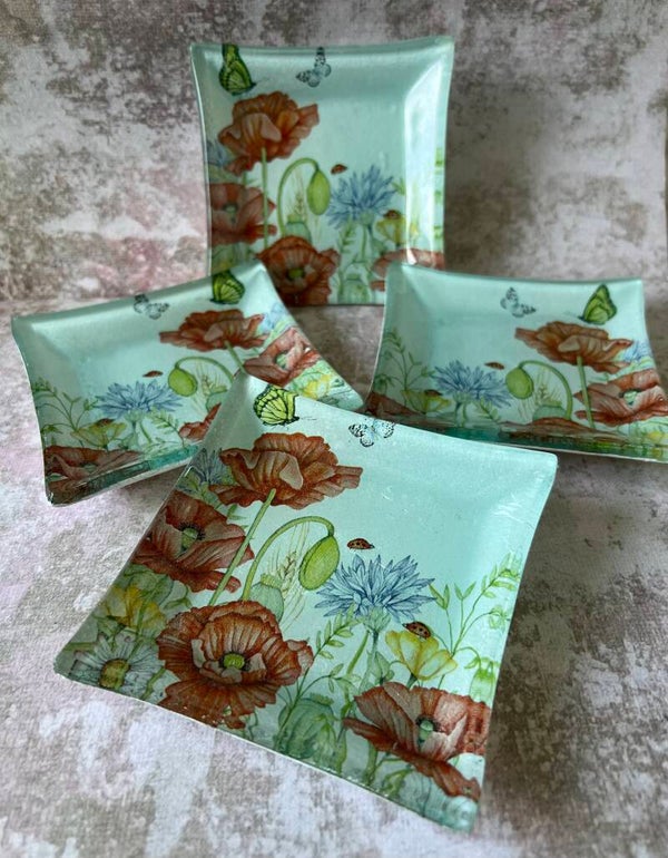 Decopage - glaswerk - klaproos