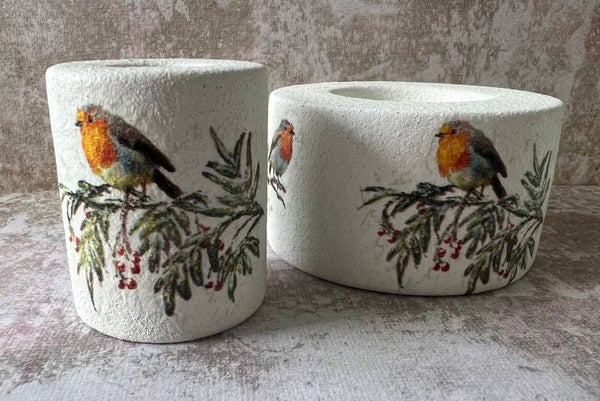 Decopage - glaswerk - kerst - kaarsenhouders set