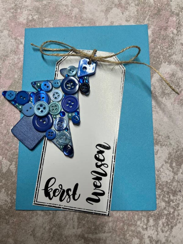 Feestdagen - kerst - labelkaartje met verrassing - blauw