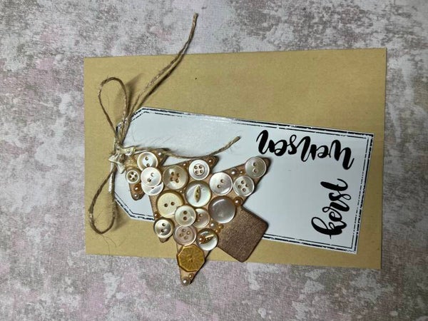 Feestdagen - kerst - labelkaartje met verrassing - parelmoer