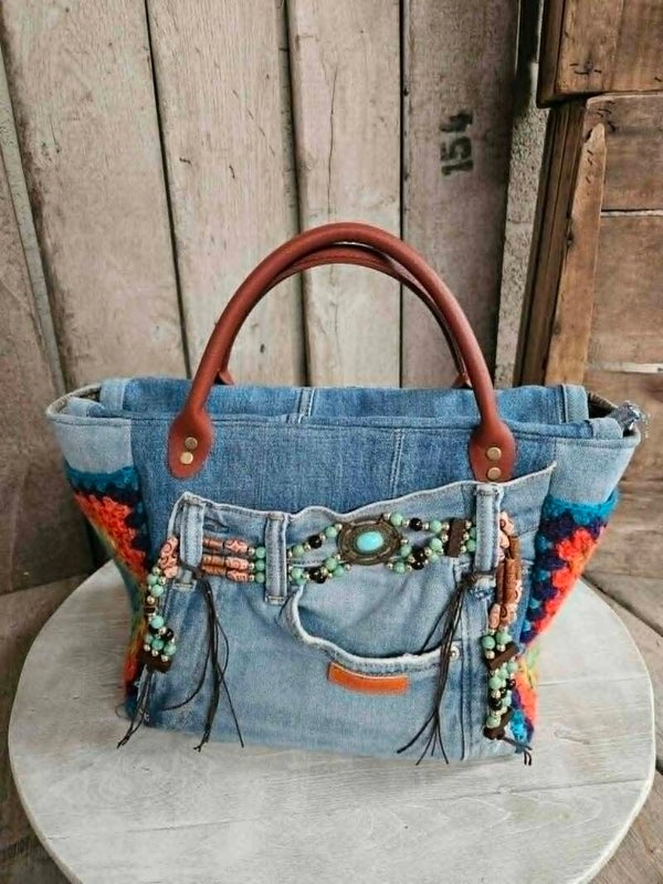 PG Boho Rainbow Denim Tote