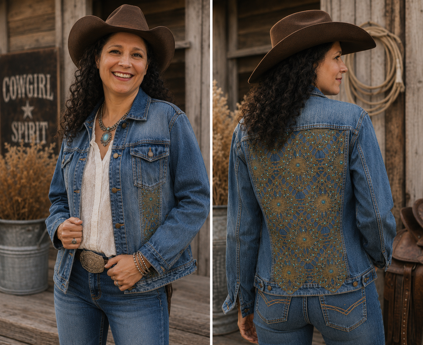 Golden Lace Denim Jacket
