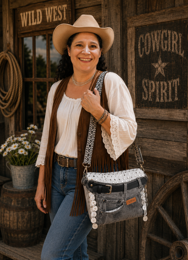 Silver Spark Denim Crossbody
