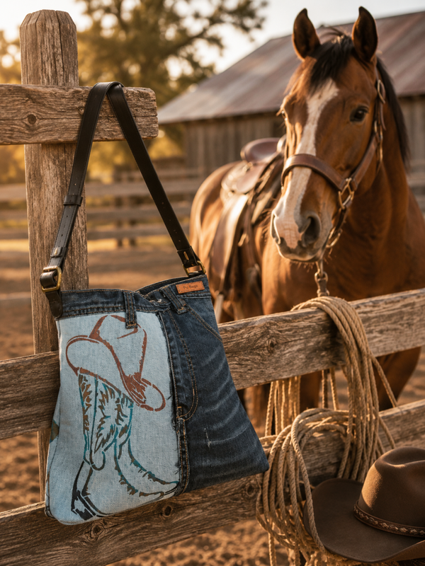 Western Boot Denim Tote