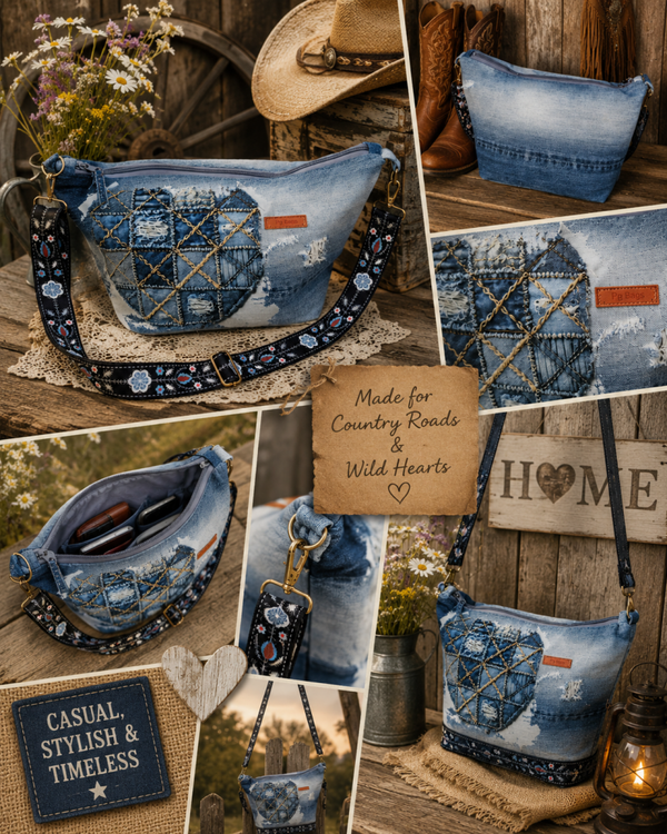 Golden Stitch Denim Bag