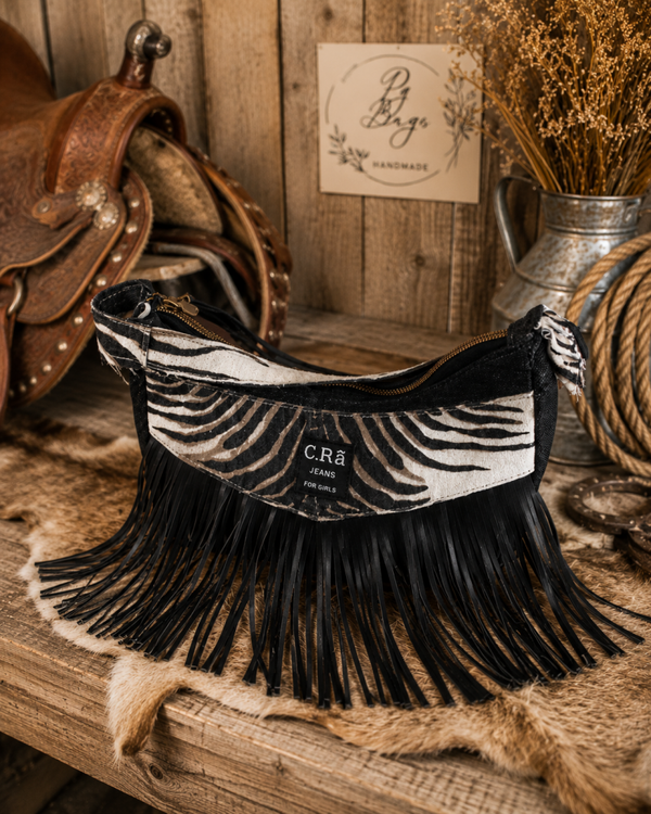 Black Zebra Fringe clutch