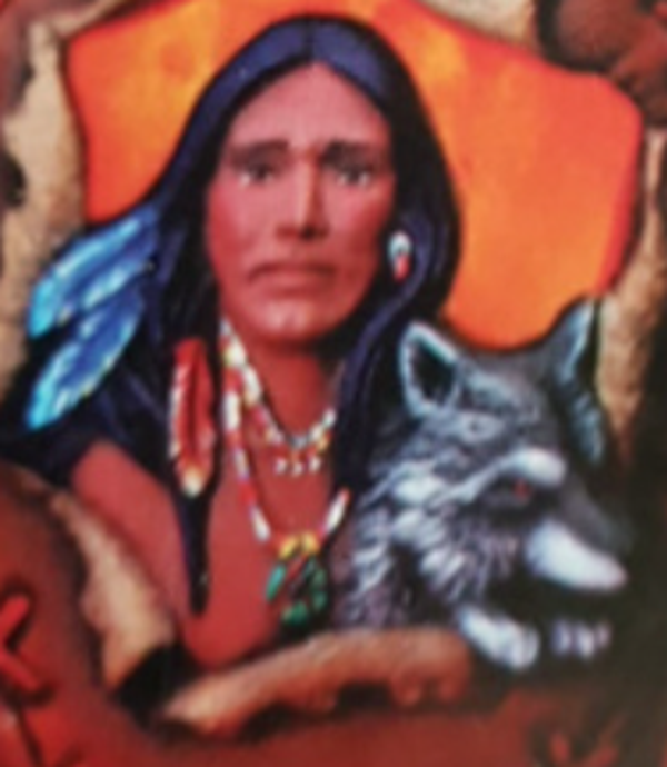 indiaan met wolf voor kruik 2468