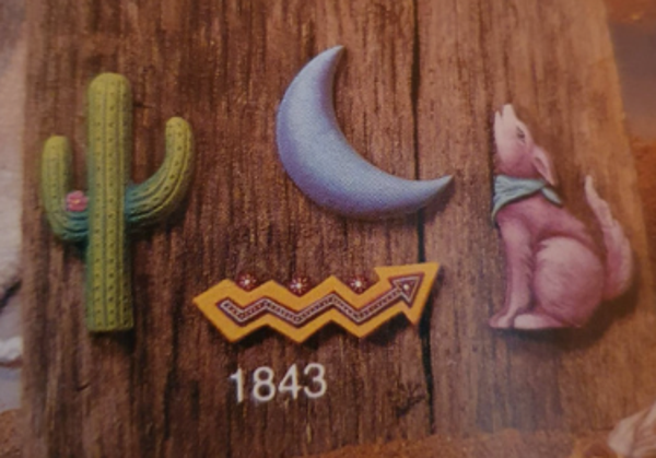 4 Ornamenten: cactus, schicht, wolf, maan