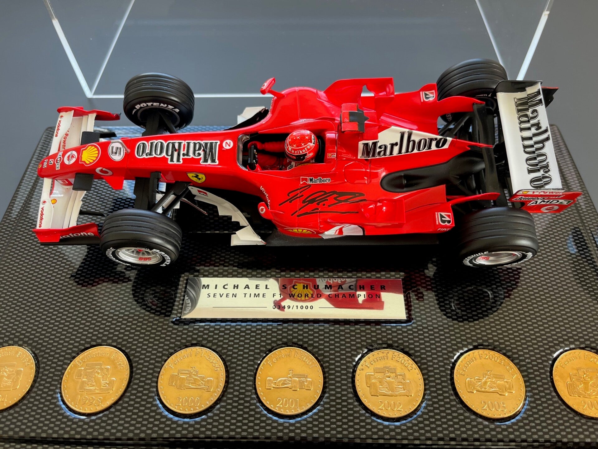 Michael Schumacher Signed 7 Gold Coin Ferrari 248 Display
