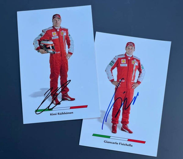 Raikkonen & Fisichella Signed Ferrari 2009 Photo Cards