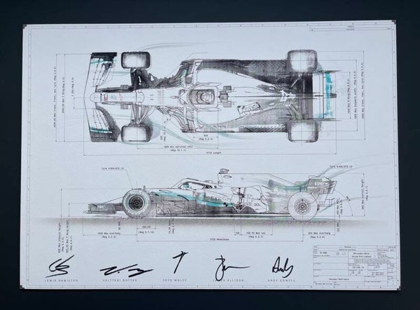 Lewis Hamilton Signed Mercedes F1W10 Tech Drawing