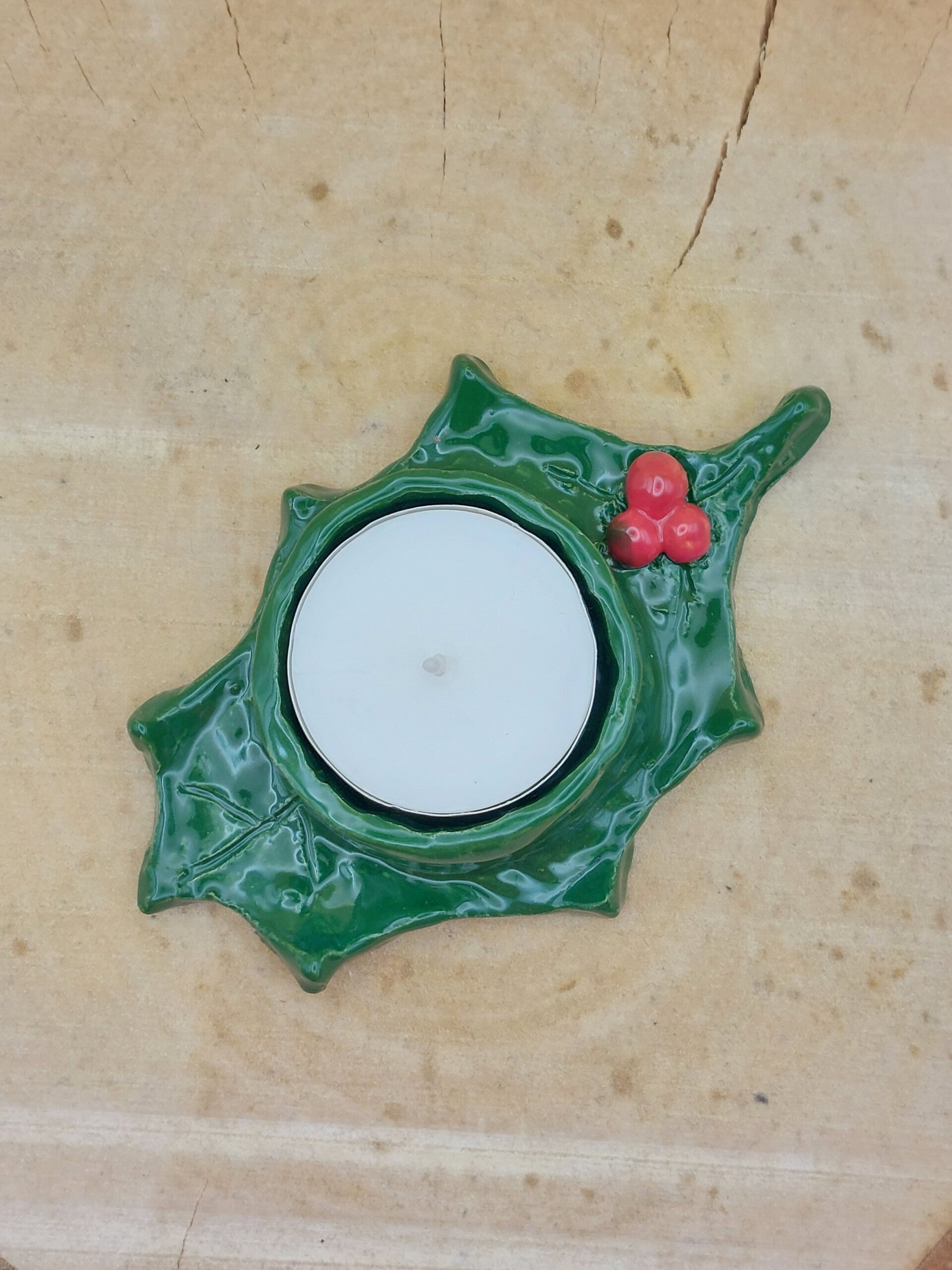 Kaarsenhouder/theelichthouder Holly leaf