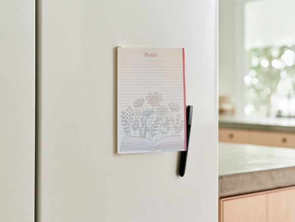 Bloc-note Livre fleuri Rose et mauve avec lignes