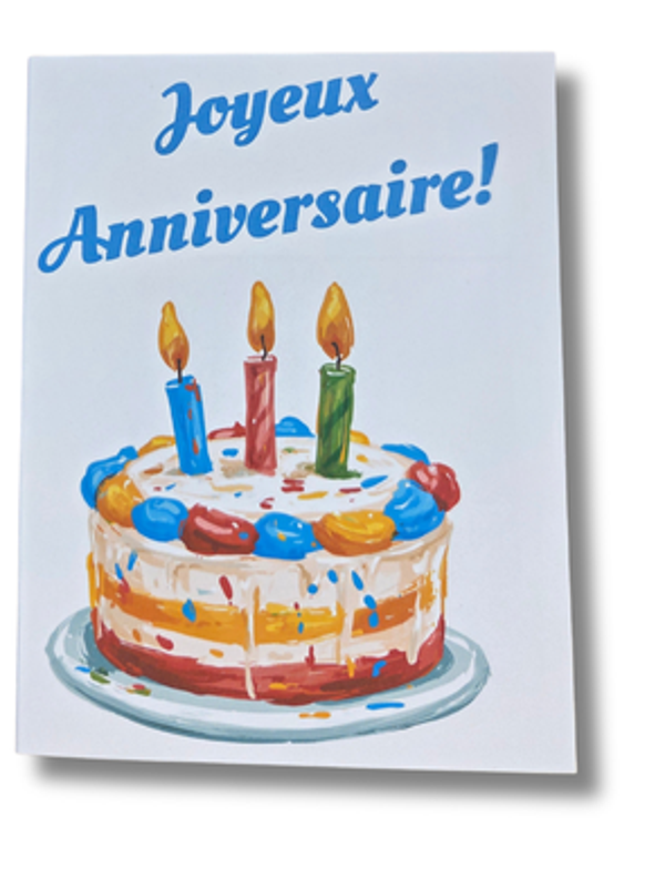 Carte d'anniversaire et enveloppe - Gâteau et confetti