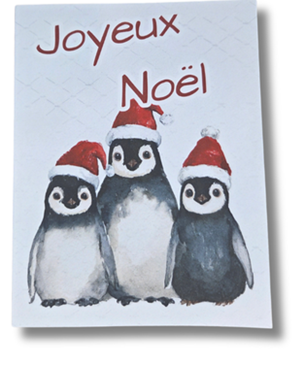 Carte de Noël et enveloppe - Pingouins de Noël