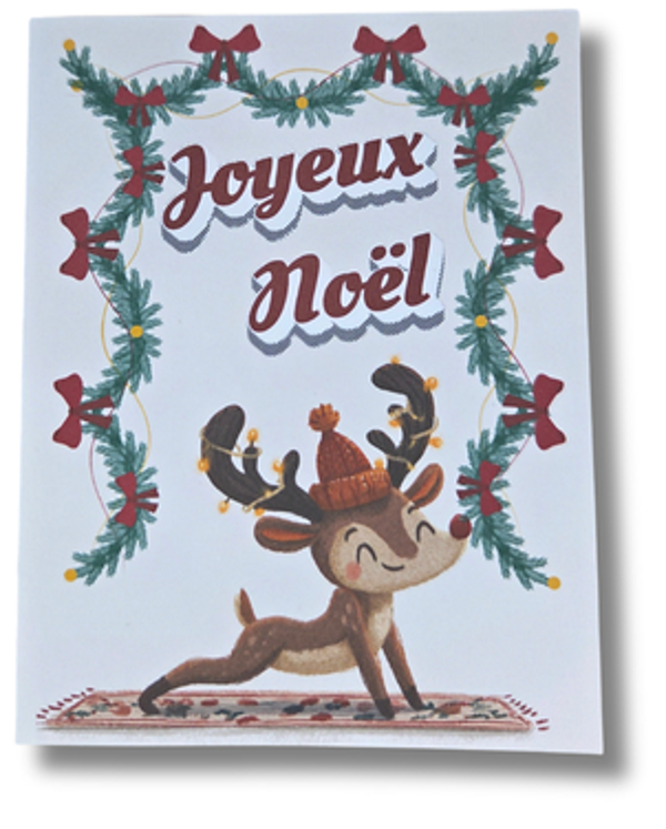 Carte de Noël et enveloppe - Renne qui fait du yoga