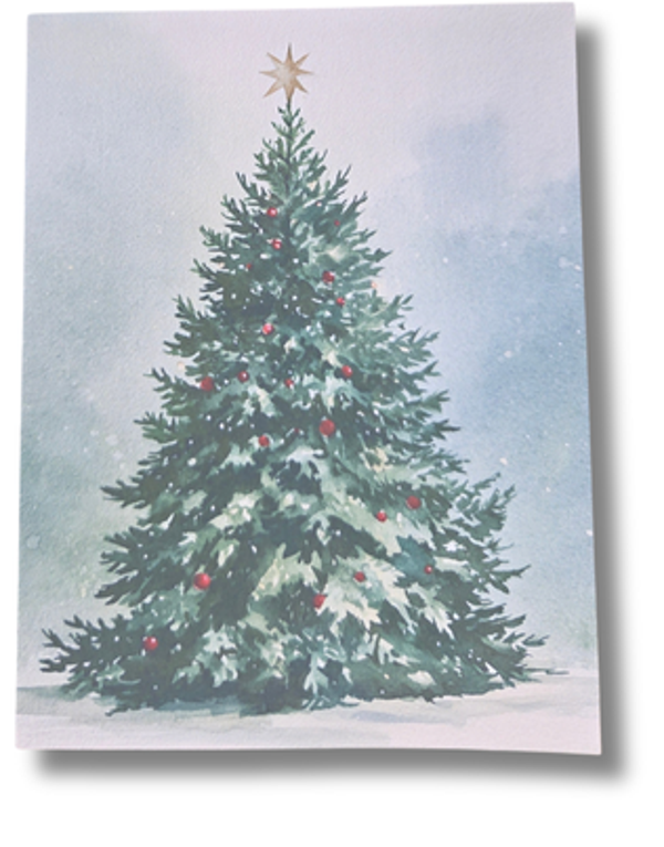 Carte de Noël et enveloppe - Sapin enneigé