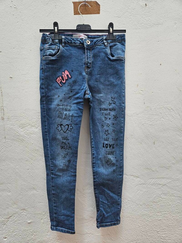 Tejano azul con letras en las piernas talla 11-12 años de Lefties Girls
