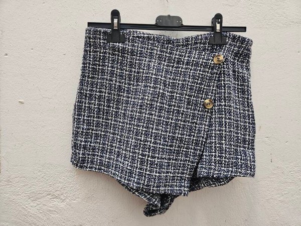 Falda pantalón blanca y azul tipo pata de gallo talla M de Shein