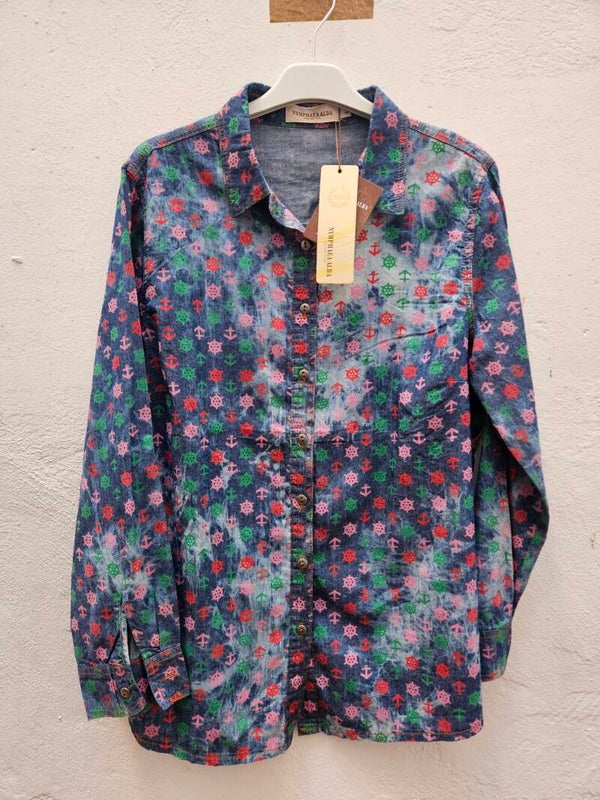 Camisa azul con dibujos marineros talla 44 de Nymphaea Alba