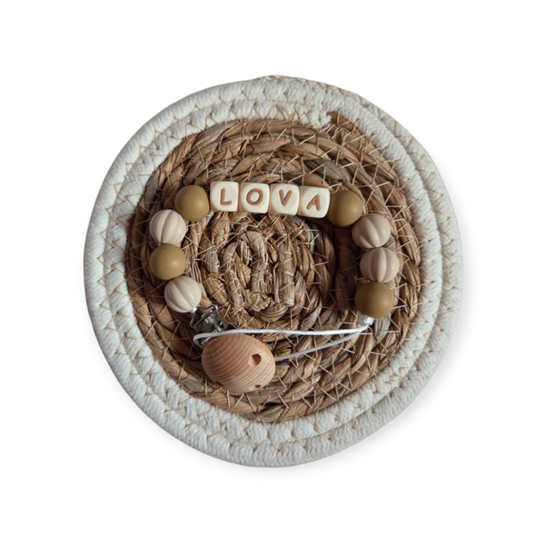 Speenkoord met naam - Lantaarn beige