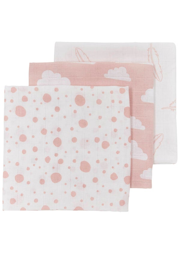 Hydrofiele Luiers 3pack Feathers - Clouds – Dots - Roze/Wit