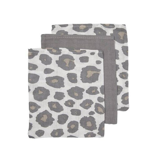 Hydrofiele Washandjes 3pack Panter - Panter Neutral/Uni Grijs/Panter Neutral