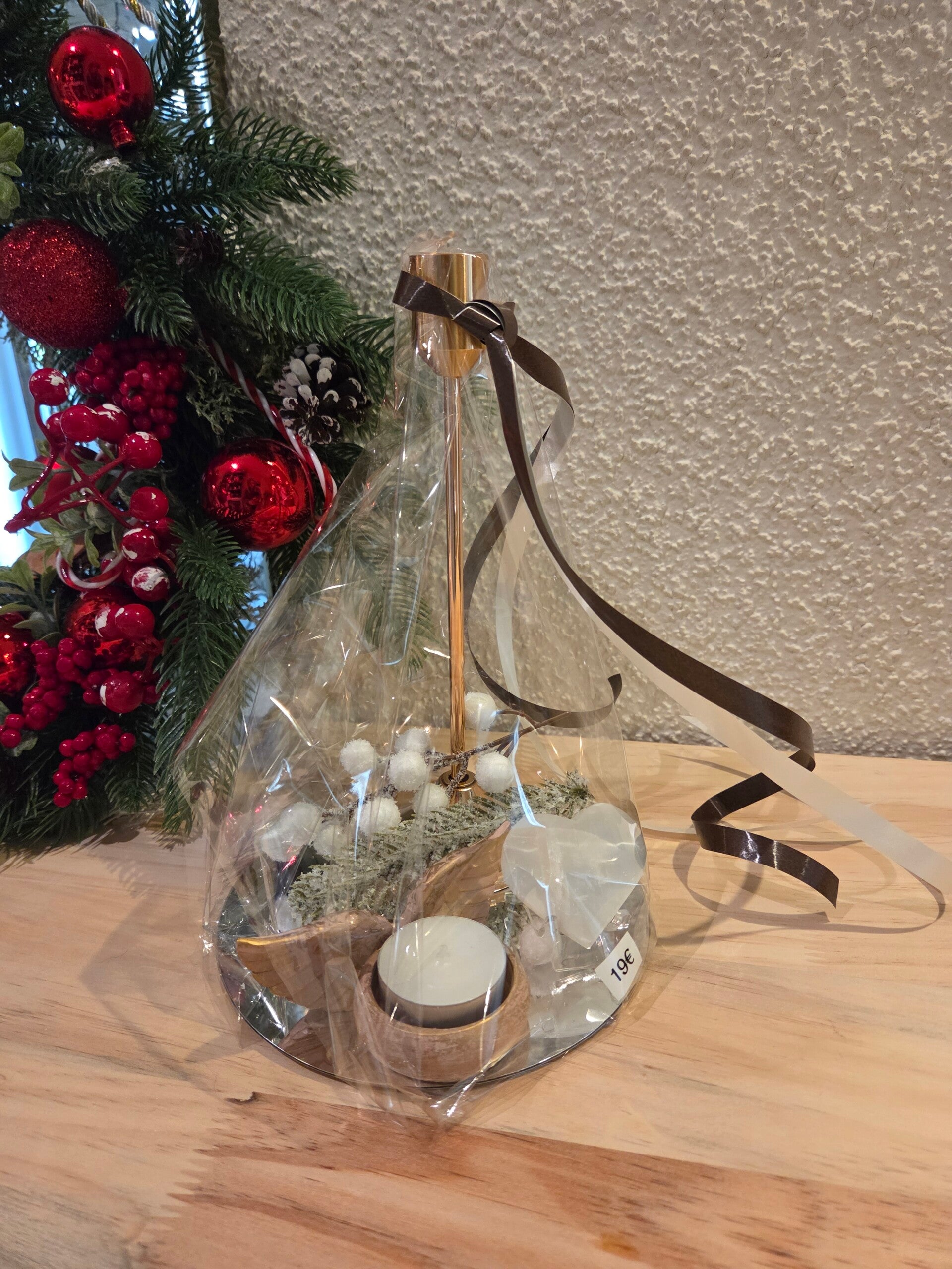 Met gouden kandelaar, seleniet hart & theelichthouder-engelenvleugels