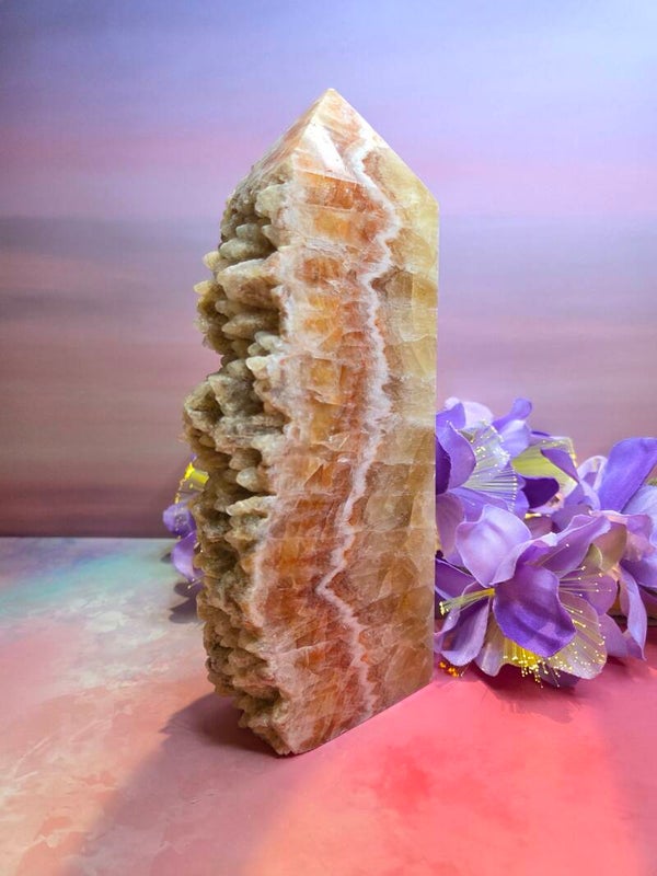 Oranje calciet semi-ruwe obelisk XL