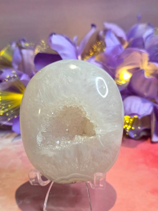 Witte agaat geode palmsteen XL