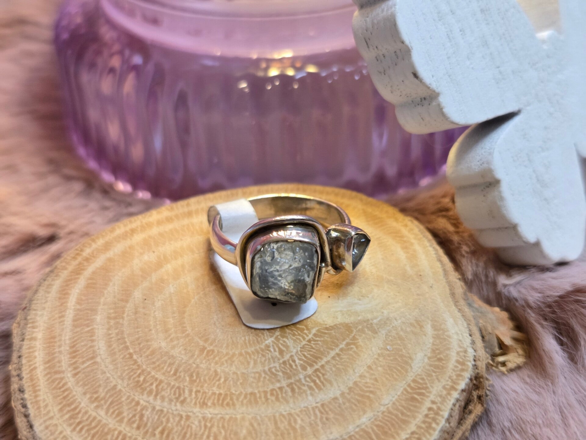 Aquamarijn ruw & facet duo ring