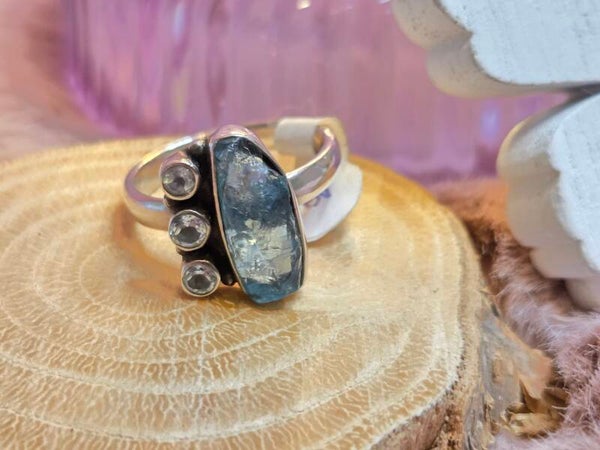 Blauwe apatiet ruw & facet trio ring