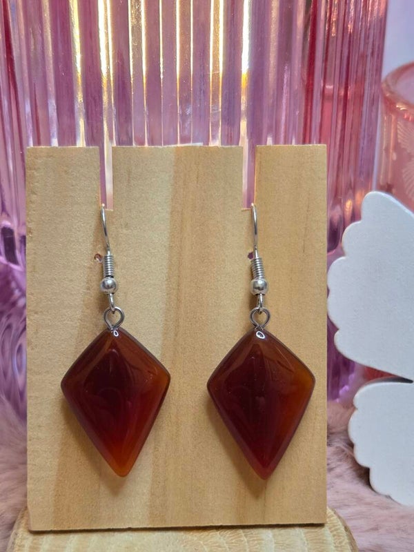 Carneool oorhangers - Ruit