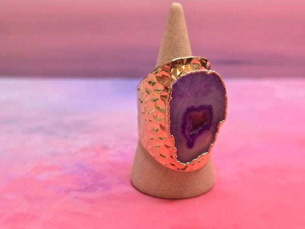 Agaat geverfde ring - goldplated