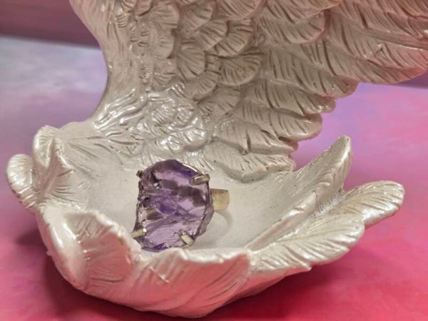 Amethist ring ruw - verzilverd
