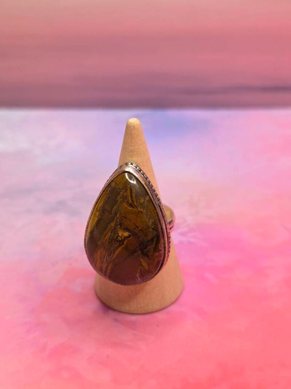 Tijgeroog ring - Brede druppel