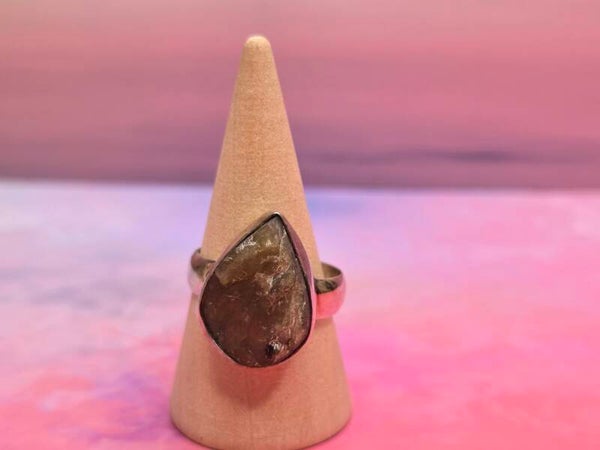 Labradoriet ruwe ring - Met flahs