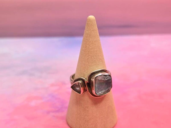 Aquamarijn ring ruw + gefacetteerd