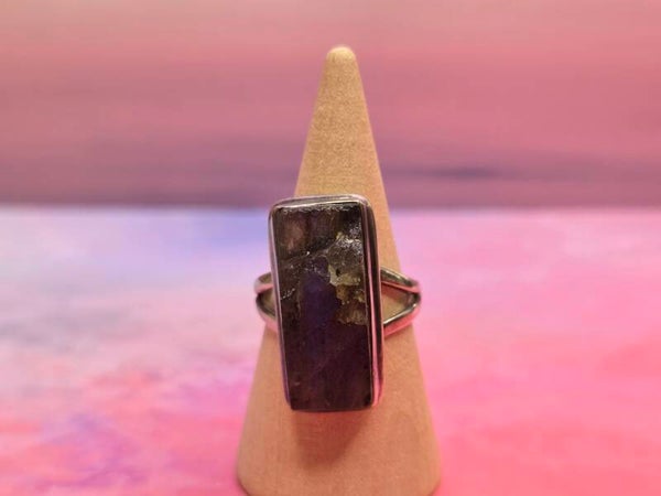 Labradoriet ruwe ring - Met flash