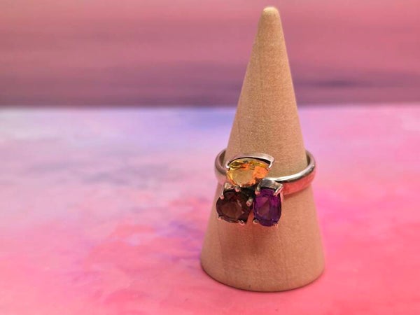 Amethist-Rookkwarts-Citrien ring