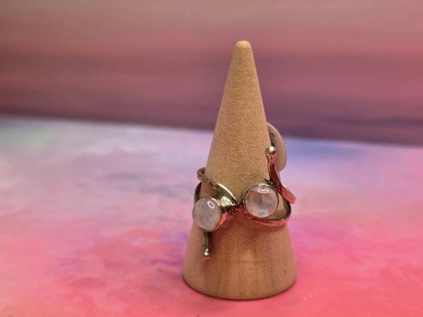 Regenboogmaansteen ring - Duo