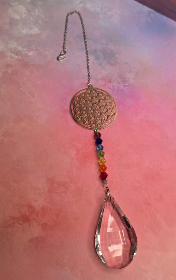 Regenboogkristal raamhanger - Levensbloem