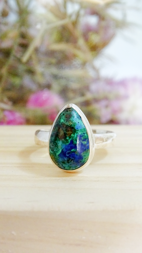 Azuriet in malachiet zilveren ring
