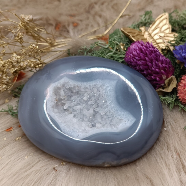 Grijze agaat (gekristalliseerde) geode palmsteen XL - bolvormig