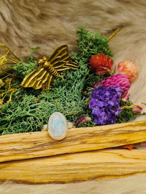 Regenboogmaansteen ring - gefacetteerd