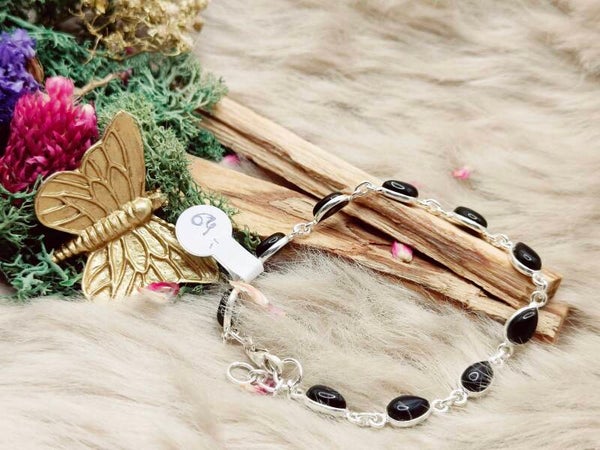 Zwarte onyx zilveren armband